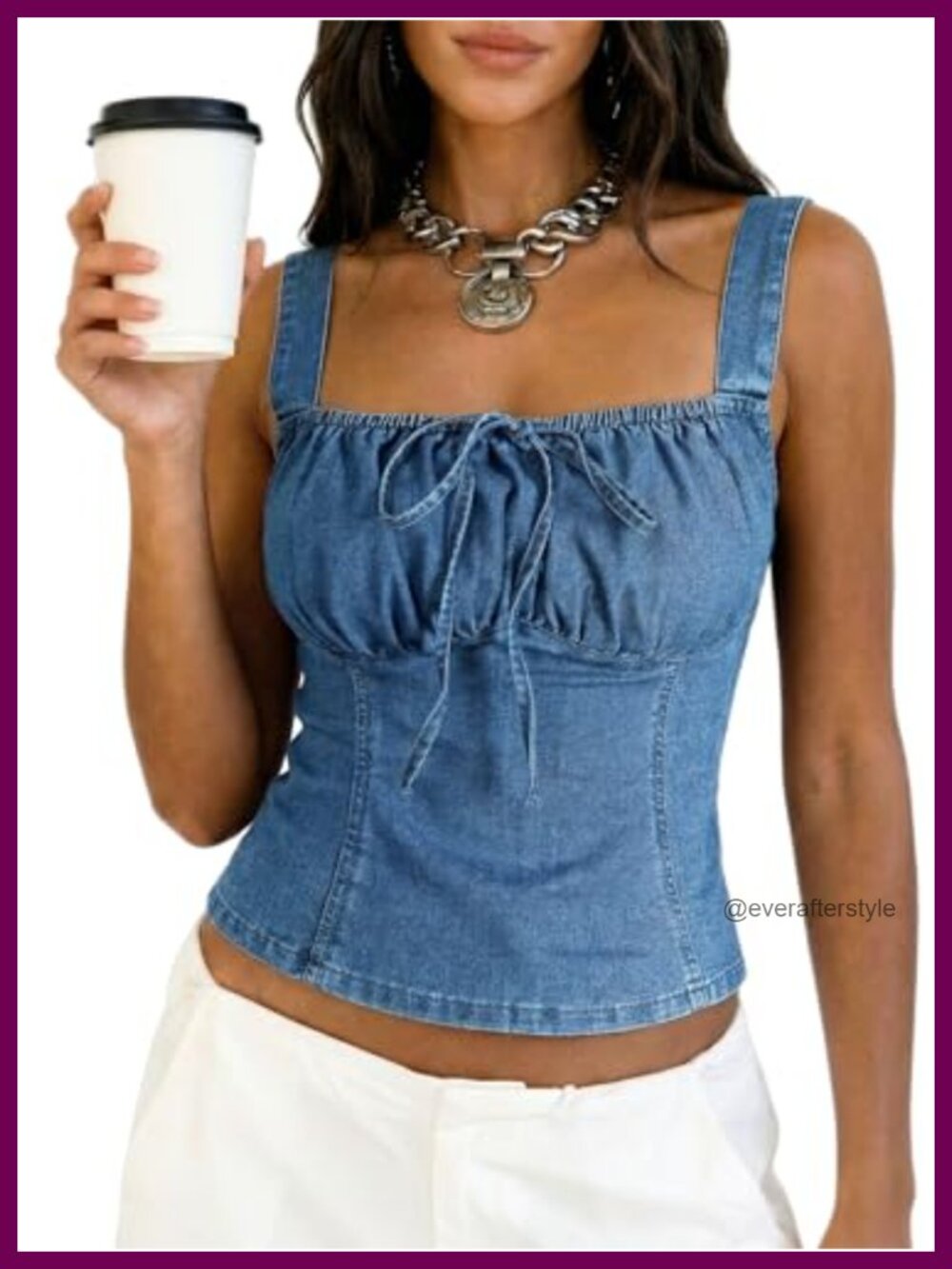 Smocked Back Denim Corset Top Womens Square Neck Sleeveless Western Vest